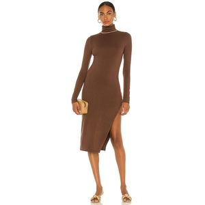 NEW LPA Charlotte Mockneck Midi Dress, Size XSmall, Color Chocolate Brown